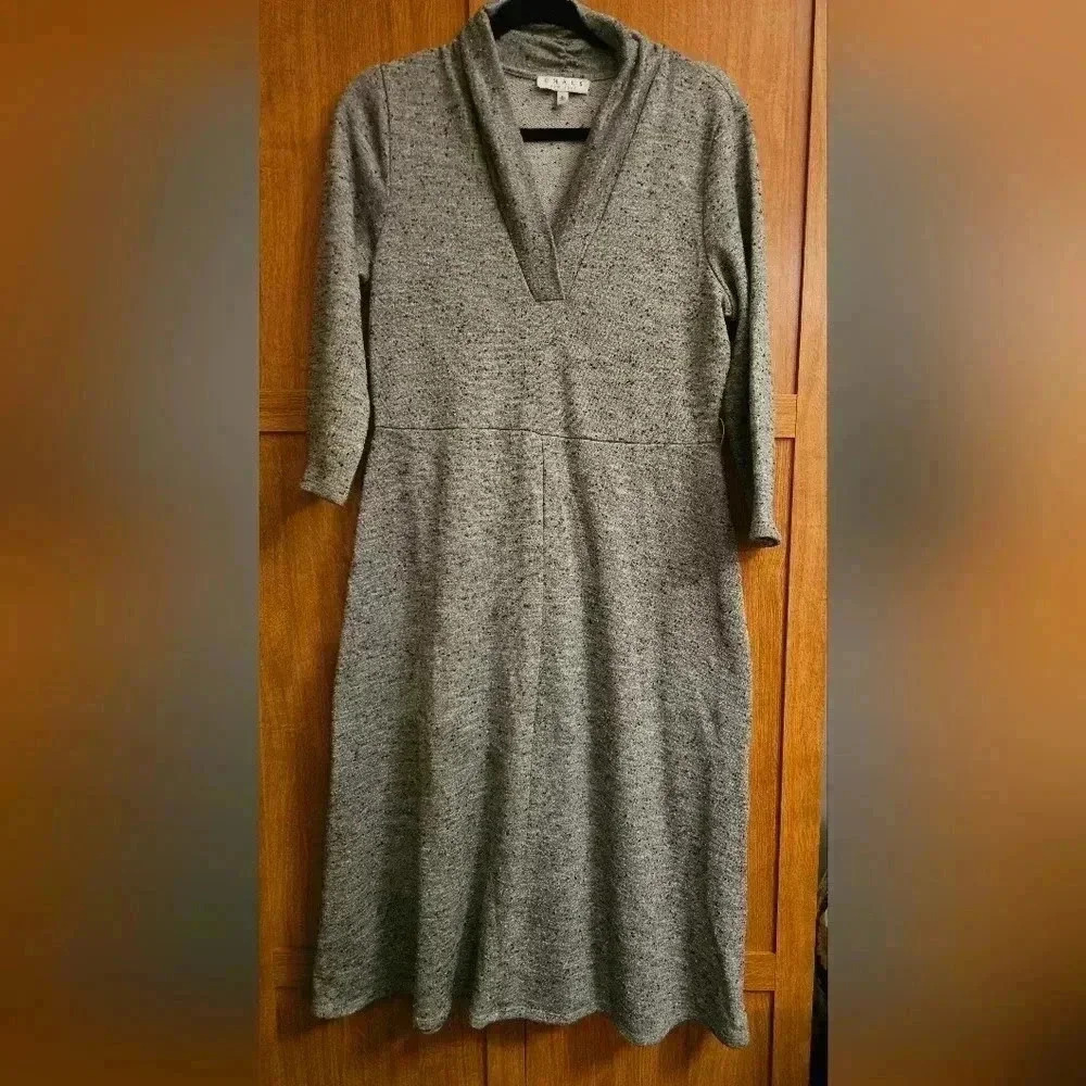 Chaus V-Neck A-line 3/4 Sleeve Dress (sz L)